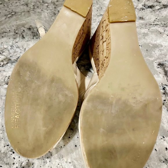Reaction by Kenneth Cole Platform Cork Wedge Sandal Beige Size 9m - Picture 5 of 5
